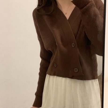 2WAY ショート丈 カーディガン 韓国ファッション レディース オフショルダー オフショル ウール 暖かい ボタン ガーリー (DTC-604776362280)