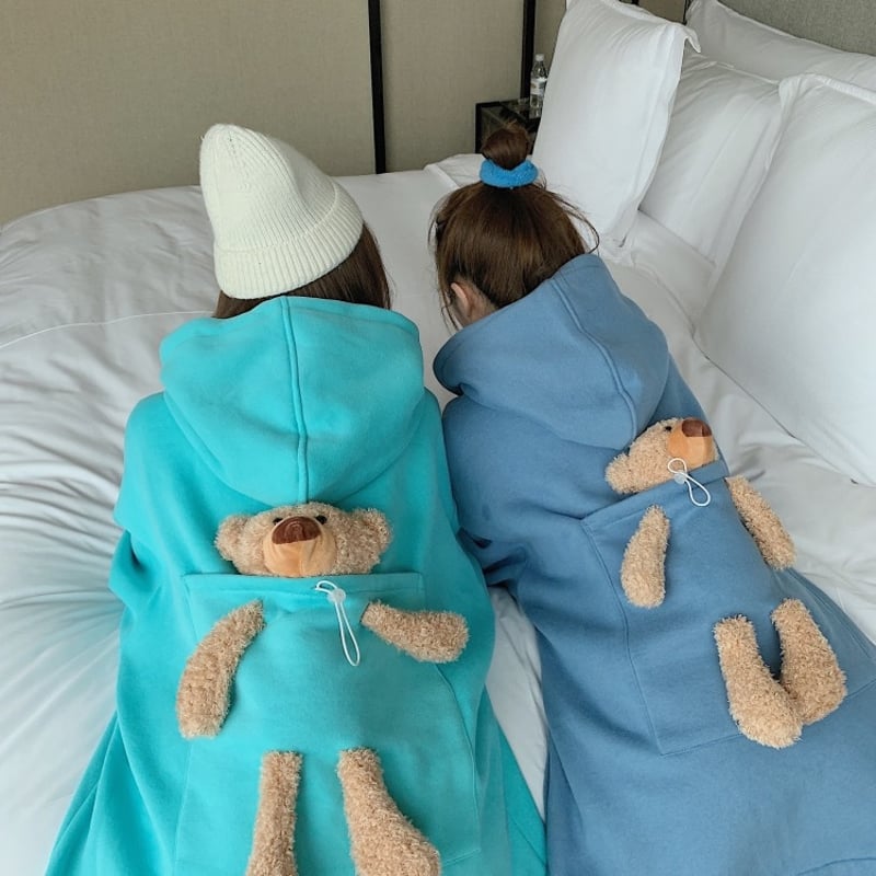パーカー スウェット クマのぬいぐるみ 韓国ファッション パーカー スウェット クマのぬいぐるみ 韓国ファッション