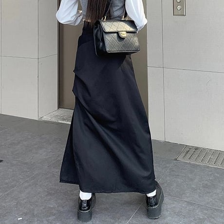 ロングスカート スリット ギャザー ハイウエスト スリム Aライン スカート レトロ 韓国ファッション レディース 大人可愛い ガーリー DTC-704946881913