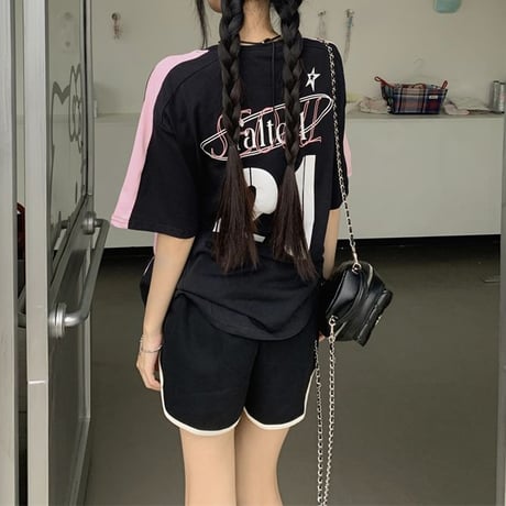 Tシャツ ユニフォーム風 オーバーサイズ サイドライン バイカラー トップス 半袖 レトロ 韓国ファッション レディース 大人可愛い ガーリー スポーツミックス DTC-802941498047