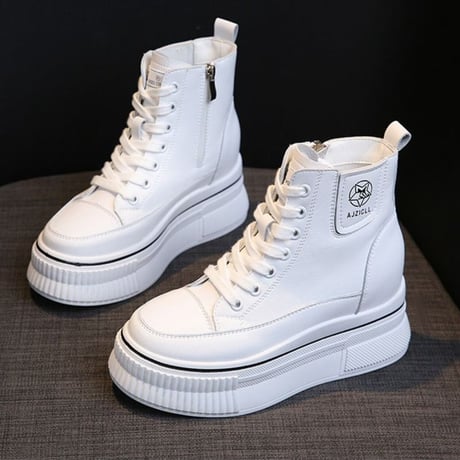 厚底 ハイカットスニーカー 22.0～25.0cm インソール サイドジッパー ファスナー ショートブーツ シューレース カジュアル 韓国ファッション レディース DTC-682592669522