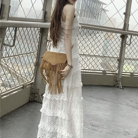 レース ワンピース ロングジレ キャミワンピース ロング丈 フロントボタン ノースリーブ ゆったり 韓国ファッション レディース 大人可愛い ガーリー フェミニン DTC-715318886777