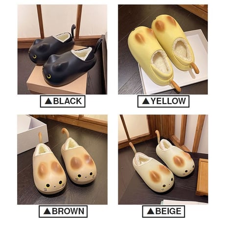 ネコ 尻尾付き スリッパ 23.0～25.0cm インナーボア 猫 ルームシューズ 防寒 EVA もこもこ 軽量 暖かい かわいい 韓国ファッション レディース DTC-740844337006