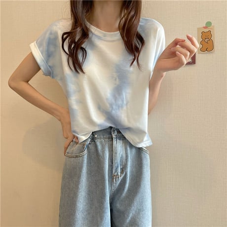 タイダイ柄 Tシャツ 薄手 半袖 トップス ショート丈 へそ出し 絞り染め レトロ 韓国ファッション レディース 大人可愛い ガーリー カジュアル DTC-646133929852