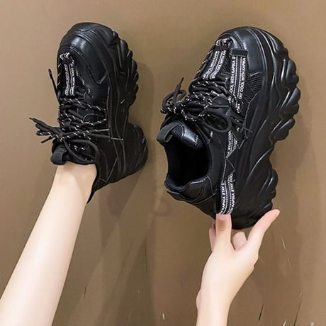 厚底スニーカー 22.0～24.5cm レースアップ カジュアル スポーツ 厚底 スニーカー シューズ 靴 美脚 韓国ファッション レディース 歩きやすい DTC-682128244043