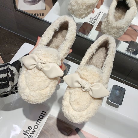 ファーシューズ ボアシューズ 22.5～25.0cm モカシン ファー フェイクファー 防寒 暖かい もこもこ 靴 かわいい 韓国ファッション レディース DTC-657432356022