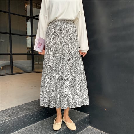 花柄 スカート フレア Aラインスカート 韓国ファッション レディース ロング丈 フローラル ハイウエスト 大人可愛い ガーリー フェミニン DTC-627230585978