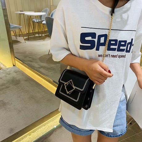 バイカラー ショルダーバッグ ミニバッグ スクエアバッグ チェーンストラップ 韓国ファッション ストラップ 斜めがけ シンプル 肩掛け 鞄 レトロ DTC-596671925129