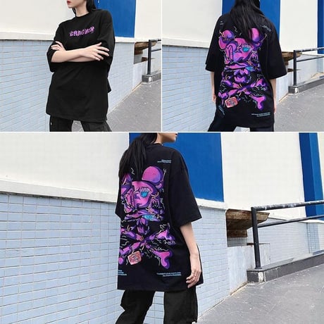 ユニセックス Tシャツ 半袖 バックプリント オーバーサイズ ゆったり 大きめ 韓国ファッション メンズ レディース カジュアル 韓国ストリートファッション DTC-641285289065