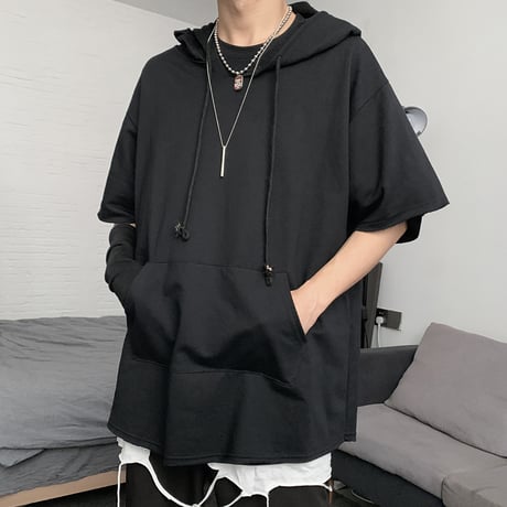 半袖 パーカー ユニセックス メンズ レディース プルオーバー 無地 オーバーサイズ 大きいサイズ ルーズ ストリート TBN-622664618988