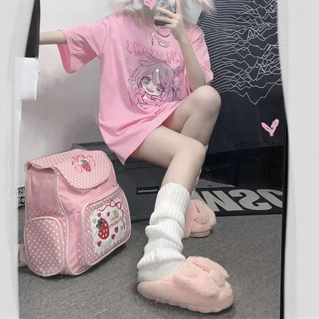 Tシャツ 半袖 女の子プリント オーバーサイズ 大きめ カジュアル 病み可愛い 病みかわ 地雷系 韓国ストリートファッション 韓国ファッション レディース DTC-639289235097