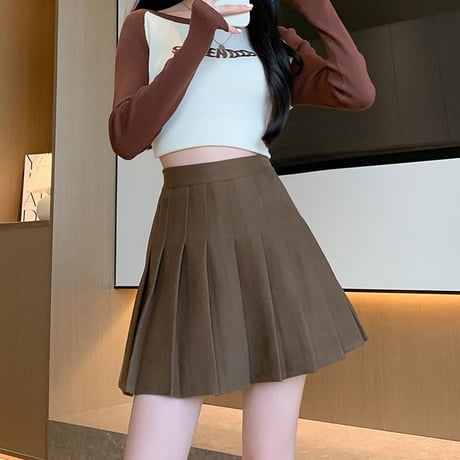 プリーツ ミニスカート インパン ウール調 プリーツスカート ハイウエスト Aライン インナーパンツ レトロ 韓国ファッション レディース 大人可愛い ガーリー DTCA-627324149092