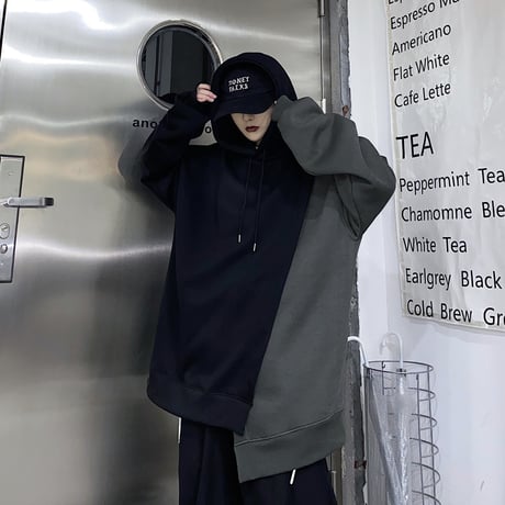ユニセックス パーカー アシンメトリー 重ねデザイン プラスベルベット ルーズ 韓国ファッション メンズ レディース 男女兼用 アシメ カジュアル ストリート系 DTC-634512223674