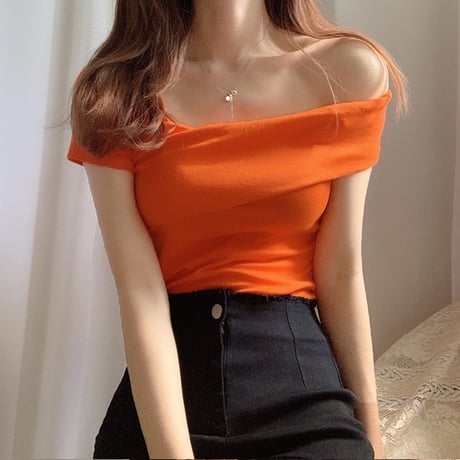 ワンショルダー トップス 不規則デザイン 半袖 韓国ファッション レディース Tシャツ 大人可愛い ガーリー フェミニン DTC-641886251782