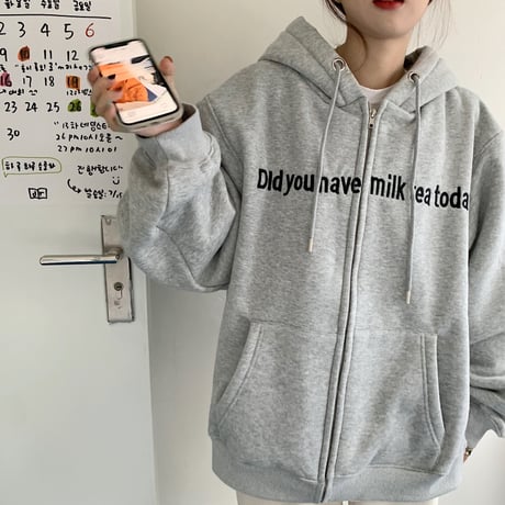 ジップアップ パーカー プラスベルベット ルーズ 韓国ファッション レディース フーディー 英字 ゆったり カジュアル ストリート系 ガーリー DTC-630954644005