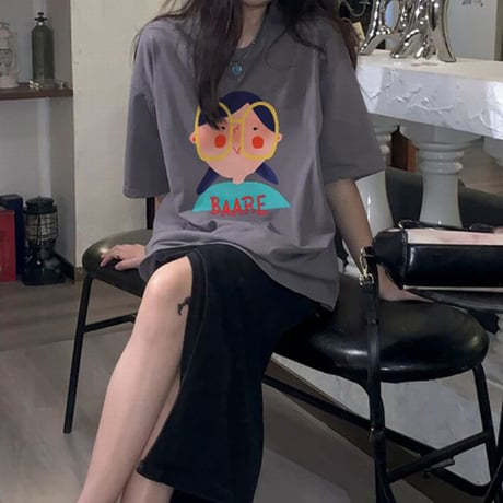 Tシャツ 半袖 オーバーサイズ トップス ゆったり レトロ 韓国ファッション レディース 大人可愛い ガーリー カジュアル ストリート系ファッション DTC-776295001798