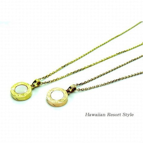 【ハワイアンジュエリー / HawaiianJewelry】 ネックレス シェルメダル  金属アレルギー対応 スクロール 波 イエローゴールド ステンレススチール 刻印可能商品 gps81033