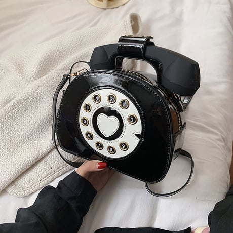 2wayバッグ 電話モチーフ エナメル ショルダーバッグ ハンドバッグ ミニバッグ 肩掛け 斜め掛け ユニーク かわいい レトロ 韓国ファッション レディース DTC-666643976589