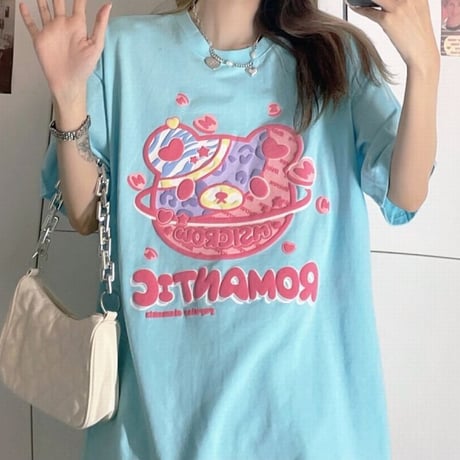 Tシャツ 半袖 クマちゃん ベアー プリント ビックサイズ 韓国ファッション レディース トップ 大きめ オーバーサイズ カジュアル ストリートファッション DTC-645684918459
