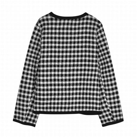 チェック柄 ショートジャケット ノーカラー 襟なし シングルブレスト 長袖 ルーズ レトロ 韓国ファッション レディース 大人可愛い ガーリ DTC-657458574513