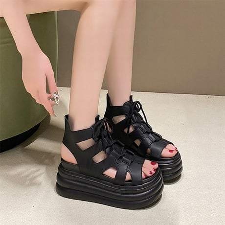 厚底サンダル グラディエーター 22.0～24.5cm サンダル レースアップ 厚底 スタイルアップ トレンド 韓国ファッション レディース DTC-795162835530