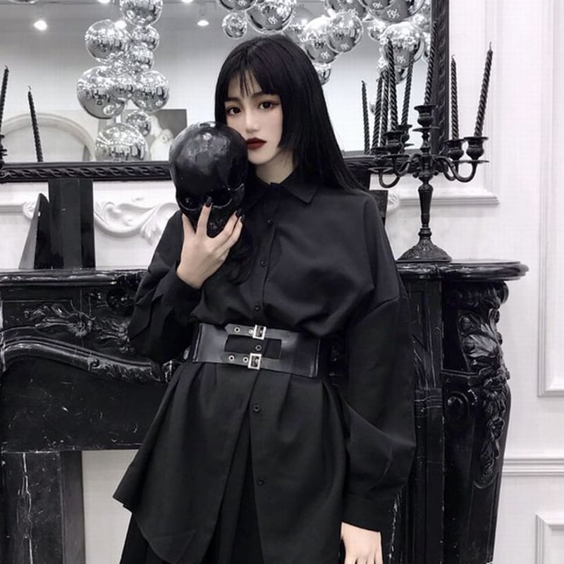 セットアップ ベルト付き ロングシャツ 長袖 アシンメトリー セットアップ ベルト付き ロングシャツ 長袖 アシンメトリー