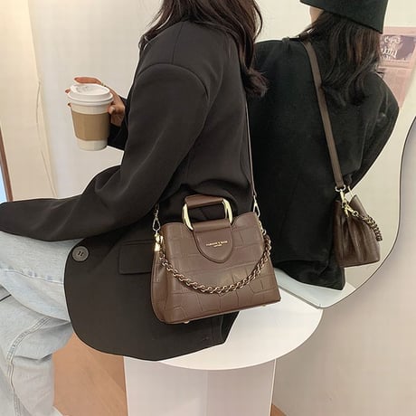 2WAY ハンドバッグ ショルダーバッグ ファスナー ミニバッグ スクエアバッグ バッグ 鞄 レトロ ブラック ホワイト ブラウン ワインレッド DTC-625751564330