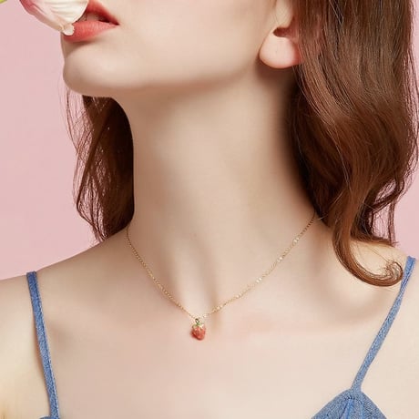 ネックレス レディース イチゴ シルバー ゴールド 合金 メッキ いちご ペンダント チェーン付 可愛い パーティー ジュエリー (DCT-574953699604)