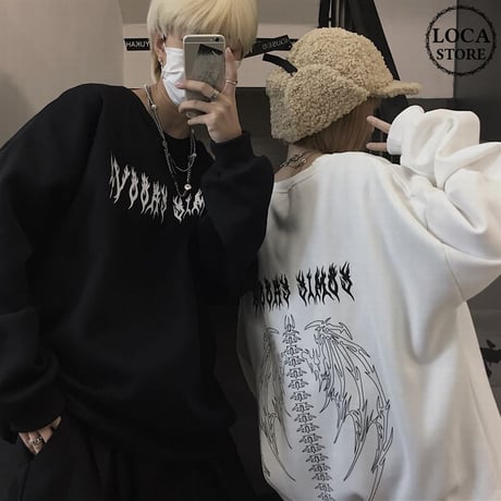 ユニセックス トレーナー メンズ レディース プラスベルベット 英字 スケルトン バックプリント スウェット オーバーサイズ 大きいサイズ ルーズ ストリート TBN-628453247329