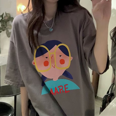 Tシャツ 半袖 オーバーサイズ トップス ゆったり レトロ 韓国ファッション レディース 大人可愛い ガーリー カジュアル ストリート系ファッション DTC-776295001798