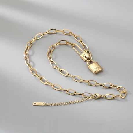 ネックレス 南京錠 安全ピン Love チョーカー 金属アレルギー対応 ペンダント アクセサリー チタンスチール316L K14メッキ シンプル ジュエリー DTC-645262984111