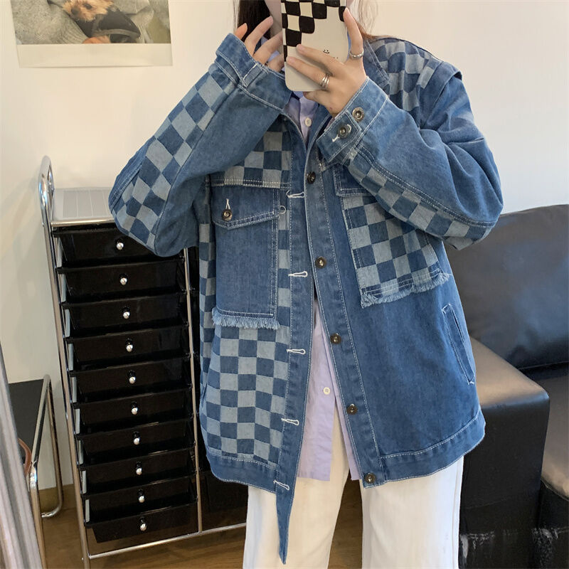 ブロックチェック柄 デニムジャケット アウター デニム ジャケット G