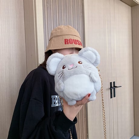 ミニ ファーバッグ ネズミ マウス 干支 韓国ファッション バッグ ぬいぐるみ ショルダーバッグ 斜め掛け ハンドバッグ メッセンジャーバッグ ミニバッグ (DTC-602079137165)