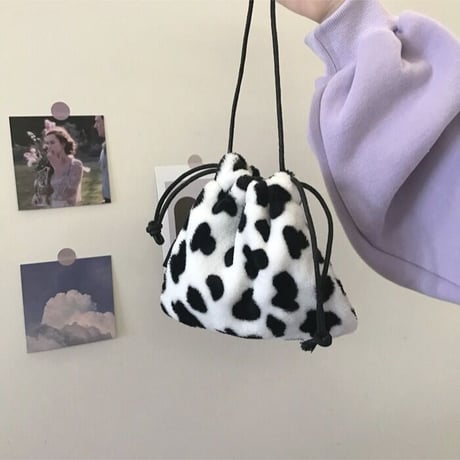 牛柄 ショルダーバッグ ミニバッグ 巾着 バッグ 韓国ファッション レトロ かわいい ガーリー 604070670969