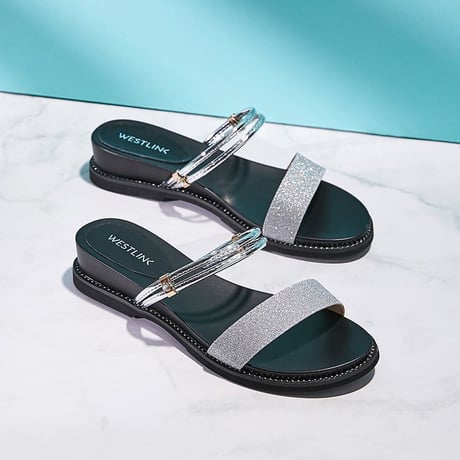 レディース ウェッジヒール シャイニーグリット サンダル ヒール3.5cm 2WAYストラップ 疲れない 歩きやすい フェミニン (DCT-587347759774)