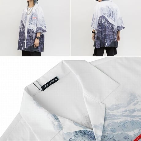 ユニセックス シャツ 柄シャツ 雪山 プリント 半袖 オーバーサイズ メンズ レディース トップス 大きめ ルーズ カジュアル ストリートファッション DTC-613602056845
