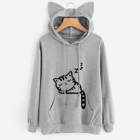 猫耳 パーカー プルオーバー トップス フード付き スウェット 長袖 オーバーサイズ かわいい ゆったり ルーズ カジュアル 大人可愛い ガーリー DTC-669909692064