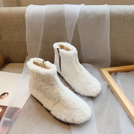 ファーブーツ サイドジッパー ムートンブーツ 22.5～25.0cm 韓国ファッション レディース ボアブーツ 防寒 もこもこ 履きやすい カジュアル 629344759597