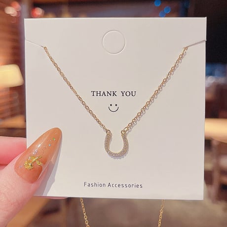 ネックレス ホースシュー 馬蹄 CZ 金属アレルギー対応 チェーン付き U字 ペンダント アクセサリー チタン メッキ シンプル ジュエリー DTC-a652504161020