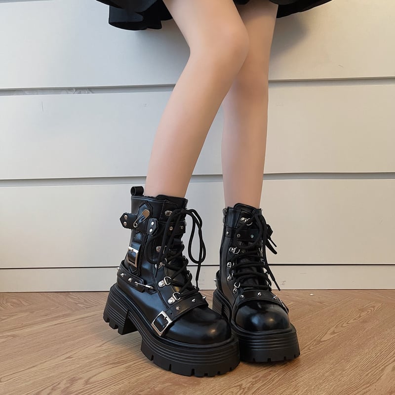 厚底 ショートブーツ 22.5~25.0cm 厚底ブーツ レースアップ 厚底 ショートブーツ 22.5~25.0cm 厚底ブーツ レースアップ