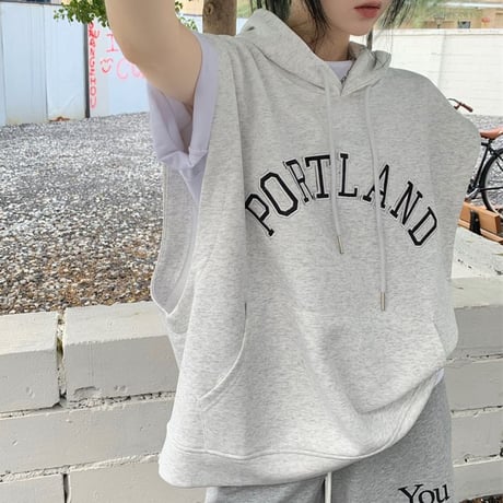 ノースリーブパーカー プルオーバー フード付き ベスト オーバーサイズ カジュアル 韓国ファッション レディース 韓国ストリートファッション DTC-681545704276