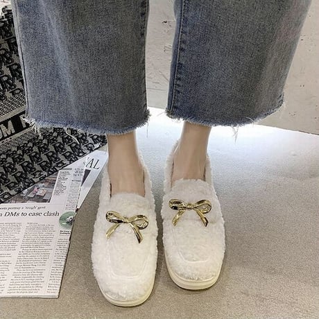 ファーシューズ ラムウール パンプス 22.5～25.0cm韓国ファッション レディース ボアシューズ ファー 防寒 もこもこ 歩きやすい 履きやすい カジュアル 631545625682