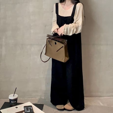 セットアップ 2点セット サロペット  トップス オーバーオール 長袖 ゆったり ルーズ レトロ カジュアル 韓国ファッション レディース 大人可愛い ガーリー DTC-738912427491