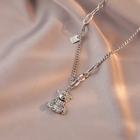 ネックレス くまちゃん ベア チェーン付き ラインストーン ペンダント アクセサリー 合金 シンプル DTC-666565366292
