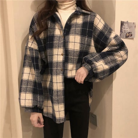 裏起毛 チェック柄 シャツ ジャケット アウター 厚手 暖かい チェックシャツ 長袖 ゆったり 韓国ファッション レディース 大人可愛い カジュアル レトロ DTC-658447529229
