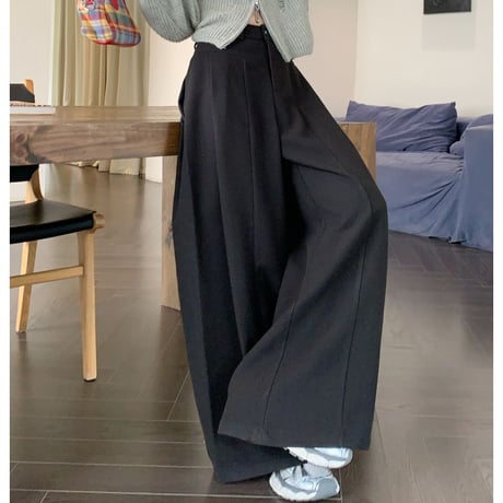 ワイドパンツ タック モップパンツ ドレープ フレア ハイウエスト ルーズ レトロ 韓国ファッション レディース 大人可愛い ガーリー カジュアル DTC-861649753291