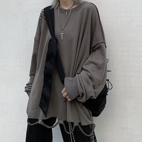 ユニセックス トレーナー メンズ レディース ダメージ加工 スウェット オーバーサイズ 大きいサイズ ルーズ ストリート TBN-600008552771