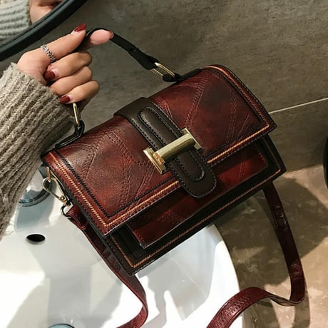 2Wayバッグ スクエアバッグ ハンドバッグ ショルダーバッグ レトロハードミニ 肩掛け ブラウン ワインレッド ブルー ブラック 韓国ファッション レディース DCT-579240437595