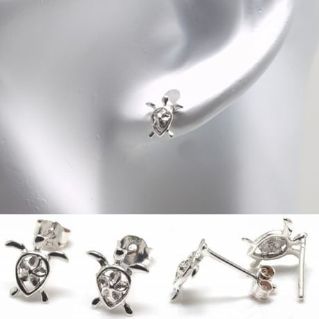 【ハワイアンジュエリー / HawaiianJewelry】 ハワイアンシルバーピアス ハワイアンホヌ×プルメリアモチーフ (EW-0161p)