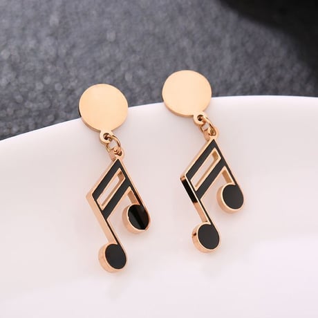 ピアス 音符 四分音符 八分音符 金属アレルギー対応 スタッドピアス ローズゴールド アクセサリー チタンスチール316L DTC-567491682350